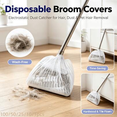 100/50/10/1 pieza Fundas desechables para escoba, eliminación electrostática de polvo y cabello, malla de limpieza de piso reutilizable/sin lavado, herramienta de limpieza que ahorra tiempo, adecuada para el hogar, automóvil, muebles, pared, limpieza de pelo de mascota, adecuada para piso de madera sólida, piso de baldosa (sin caja)