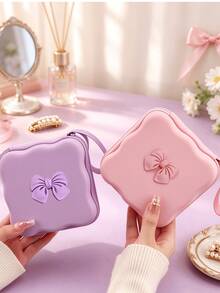 Cute Bow Decor Portable Storage Case With Wrist Strap, Multi-Purpose Soft Silicone Shell Mini Organizer Bag, Can Store Jewelry, Cosmetics, Coins, Sanitary Pads, Charging Cables And Hair Accessories - Multicolor - View 7