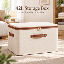 Naturepeak Fabric Storage Box, Foldable Fabric Box With Lid, Suitable For Clothes, Toys, And Home Storage, Cotton And Linen Material, Bedroom Storage Organizer - rice - View 5