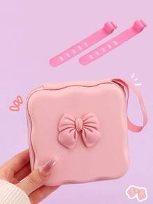 Cute Bow Decor Portable Storage Case With Wrist Strap, Multi-Purpose Soft Silicone Shell Mini Organizer Bag, Can Store Jewelry, Cosmetics, Coins, Sanitary Pads, Charging Cables And Hair Accessories - Multicolor - View 15