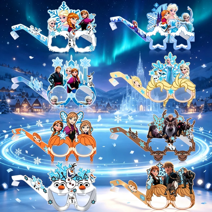 8 قطع ديكور حفلة بطابع Frozen، إكسسوارات تصوير مضحكة، نظارات ورقية، نظارات زينة عيد ميلاد الأميرة آنا - متعدد الألوان - مشاهدة 1
