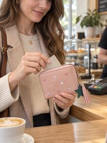 Dompet Pendek Wanita dengan Rumbai, Tempat Kartu Kredit dengan Resleting Lucu, Dompet Bordir Hati Minimalis yang Modis, Gantungan Kunci, Hadiah Kembali ke Sekolah - MultiWarna - View 4