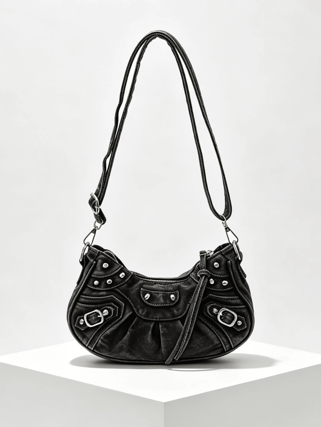 Hot-Selling Fashion Versatile New Design Large Capacity Rivet Decor Shoulder Crossbody Bag Casual Handbag Denim Fabric Women's Bag - Multicolor - View 1