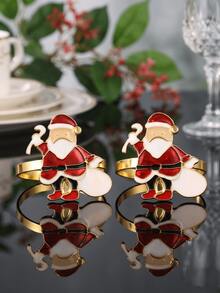 1-12pcs Red Black White Gold Santa Claus Napkin Rings, Cute Holiday ...