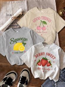 Women T-Shirts - Grey + Apricot + White - View 1