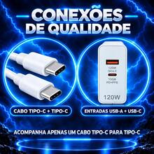 Carregador Ultra Rápido 2 Entradas de 120W Cabo 1M para Mi Turbo Charge Turbo Power Cabo USB + Cabo Tipo C - Entrada do Brasil (220V) - Visão 3