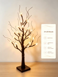 1PC/2pcs 60CM Pearlescent Brown Star Tree Light 24 LED Warm Light Tree Lamp USB And 3 AA Battery Box Dual Power Supply Desktop Atmosphere Night Light Bedroom Party Decoration Ornament Lamp - Warm White - View 6