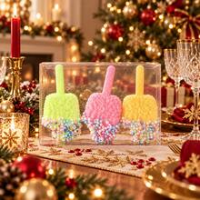1pc Macaron Popsicle Christmas Ornaments Set, Fake Ice Cream Bar Shape With Colorful Pearl Beads, Green Pink Yellow Xmas Tree Hanging Pendants Gift Box - one-size - View 6