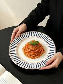 1pc Premium Line Ceramic Dinner Plate, Exquisite Western Pasta Plate, Dessert Cake Plate, Vegetable Salad Plate, Suitable For Home, Restaurant, Cafe, Dessert Shop, Gift, Party, Gathering - Blue - View 7