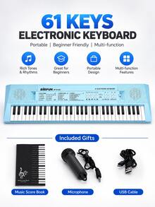 Teclado electrónico de 61 teclas con micrófono, instrumento de teclado multifuncional de entrada, alimentación dual, uso dual con enchufe y batería, instrumento musical portátil para actuaciones en el hogar, práctica musical y uso diario - Varias opciones disponibles (embalaje mejorado) - Ver 16