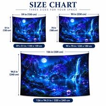 2D Flat Pattern, Single Piece, Forest Night Scene Tapestry, Blue, Purple, Fluorescent Colors, Ancient Trees, Waterfall, Lotus Pond, Full Moon, Starry Sky, Butterfly Pattern, Glows Under Fluorescent Light, Suitable For Wall Decoration, Bedroom Backdrop, Party Decoration - Multicolor - View 3