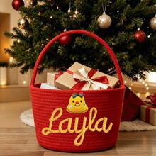 1pc Customized Handmade Embroidered Christmas Basket - Personalized Gift Basket, Party Storage Basket, Organizer Basket, Holiday Gift - Multicolor - View 42