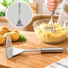 1pieza Machacador de Papas de Acero Inoxidable, Prensa Manual para Puré, Utensilio de Cocina Resistente con Mango Cómodo, Ideal para Papas, Aguacate, Verduras y Alimentos Suaves, Fácil de Usar y Limpiar, Accesorio Práctico para Cocina Mexicana, Perfecto para Preparar Purés, Guarniciones y Recetas Caseras - Plateado - Ver 2