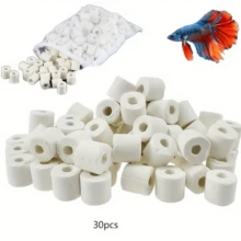 30 Buah Media Filter Cincin Keramik Bulat untuk Akuarium, Perlengkapan Pemurnian dan Penyaringan Air Tangki Ikan - Putih - View 9