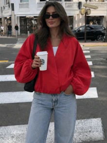Women's Solid Color Casual Versatile Daily Long Sleeve Jacket - Red - View 3