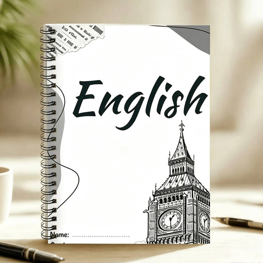 1 دفتر حلزوني مسطر A5، للاستخدام في دروس اللغة الإنجليزية، تصميم عتيق، نمط ساعة كبيرة بخطوط سوداء، قرطاسية للطلاب، مناسب لموسم العودة إلى المدرسة، قابل للاستخدام في ملاحظات دروس اللغة الإنجليزية - A - مشاهدة 1