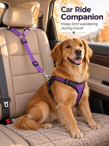 Modern Polyester Adjustable Pet Car Restraint Leash With Headrest Strap And Metal Swivel Clip, Vehicle Tether For Dogs And Cats, Suitable For Backseat Riding, Driving, Walking, Camping, Road Trips, Thanksgiving, Christmas, Autumn/Winter Travel Accessory - Multicolor - View 3