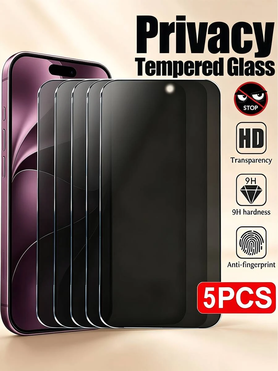 5Pcs Privacy Tempered Glass Screen Protector, 9H Hardness HD Anti-Spy Anti-Fingerprint Phone Screen Film Compatible With IPhone Duo 18promax 18Pro 17 Compatible With Samsung Galaxy S26 A18 Compatible With Xiaomi 17T Note 17 17C