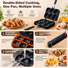 Smiling Face Filled Pancake Maker, 6-Cup Nonstick Stovetop Mold Pan With Hinged Double-Sided Design And Ergonomic Handle For Stuffed Pancakes, Takoyaki-Style Snacks, Mini Cakes And Homemade Treats - View 4