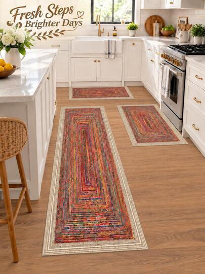 Boho Kitchen Mat Set Vintage Geometric Design Kitchen Rug Kitchen Floor Mat Sink Mat Laundry Room Rug Farmhouse Kitchen Rug Rustic Home Decor Thanksgiving Christmas Anniversary Holiday Decoration For Family Home Dining Room Entryway Coffee Area