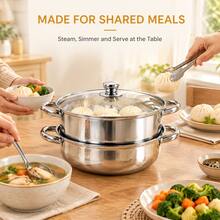 28cm Stainless Steel Steamer With Glass Lid, 2-Layer Soup Pot And Steamer Set, Designed For Both Steaming And Boiling - View 2