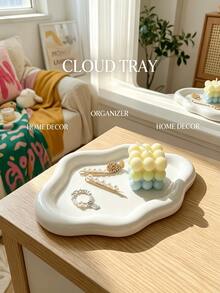 PP Plastic Aesthetic Asymmetrical Cloud Tray, Wavy Edge Decorative Storage Dish, Multi-Functional Jewelry Hair Clip Key Cosmetic Organizer, Suitable For Vanity Bedside Table Fashionable Desktop Decor, Wedding Holiday And Home Daily Scenes - Multicolor - View 11