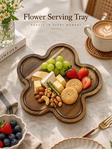 1pc Premium Rose Wood Serving Tray, Solid Wood Polished Easy Clean, Multi-Use Coffee Dessert Cheese Food Plate, Kitchen Accessory For Home Party Terrace Picnic, Table Decor For Living Room Bedroom, Halloween Christmas All Season Use - View 2