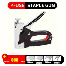 1pc 3-In-1 Heavy Duty Staple Gun Set, Includes 600/800/1000 Staples, Suitable For Soft Furnishing, Woodworking And Furniture, Ergonomic Labor-Saving Handle, Includes 600 Staples - B - View 3
