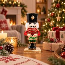 1pc Classic Red Gold Drum Playing Nutcracker Soldier Resin Figurine, Christmas Tabletop Decor, Glossy Xmas Drummer Statue For Home Holiday Display - one-size - View 7
