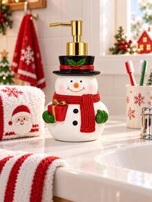 1pc Christmas Bathroom Soap Dispenser, Cute Snowman Refillable Hand Soap & Lotion Pump Bottle, Festive Vanity Sink Countertop Accessory, Holiday Bathroom Home Decoration - Multicolor - View 11