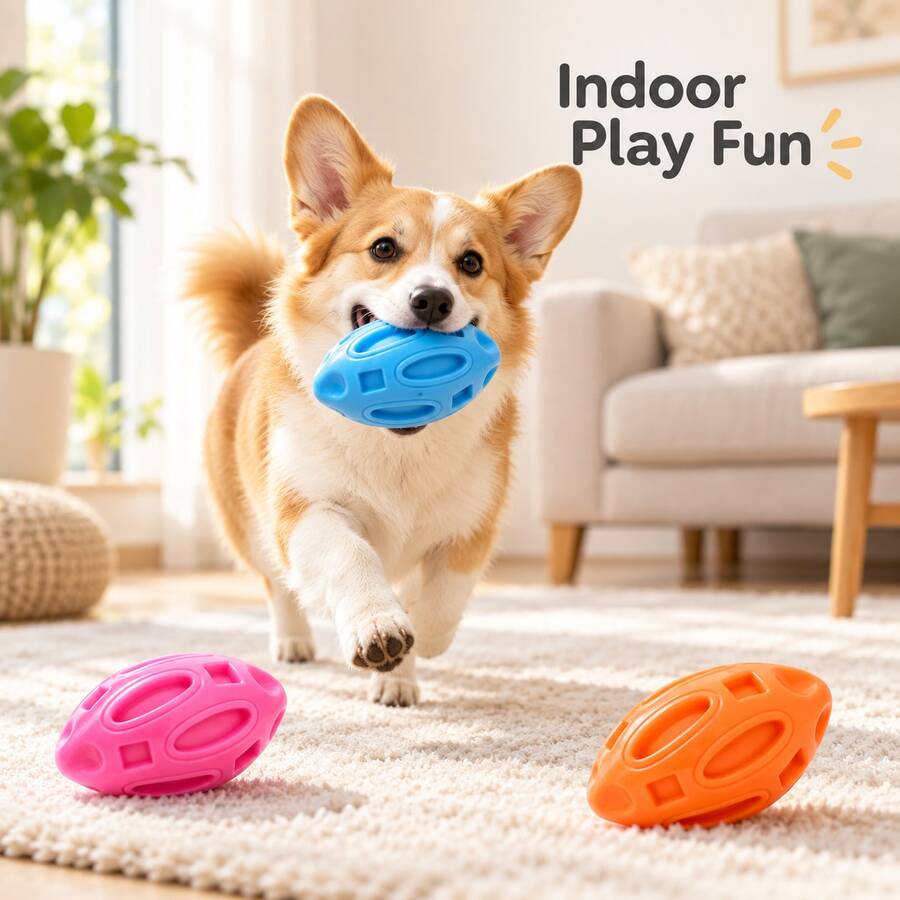 TPR Squeaky Soccer Dog Chew Toy, Durable Teeth Cleaning And Grinding Toy, Suitable For Medium And Small Dogs Interactive Fetch Games, Indoor And Outdoor Pet Play Toy - Multicolor - View 1