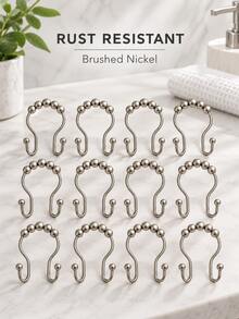12/1pc Stainless Steel Double Roller Ball Hooks, Suitable For Bathroom - Rust-Proof, Smooth Sliding Double Rings, Suitable For Shower Curtains And Liners, Bathroom Shower Curtain Set, Bathroom Curtains, Bathroom Accessories, Shower Curtain Hooks, Bathroom Decor - Multicolor - View 9