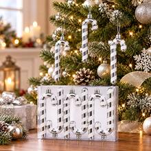 6Pcs Silver White Striped Candy Cane Christmas Ornaments Set, Glossy ...