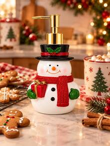 1pc Christmas Bathroom Soap Dispenser, Cute Snowman Refillable Hand Soap & Lotion Pump Bottle, Festive Vanity Sink Countertop Accessory, Holiday Bathroom Home Decoration - Multicolor - View 6