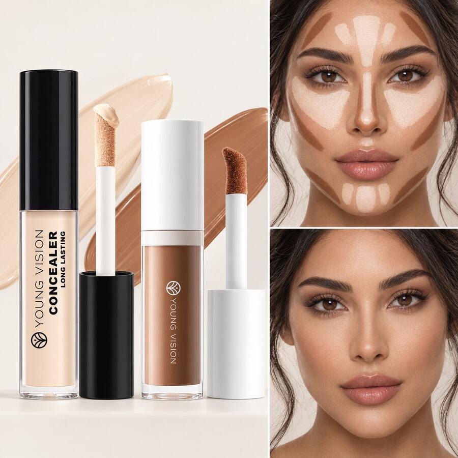 YOUNG VISION Concealer & Contour Liquid 2pcs Face Makeup - Long-Lasting, Waterproof, Non-Smudging Face Concealer & Contour Set For Daily And Holiday Makeup - Multicolor - View 1