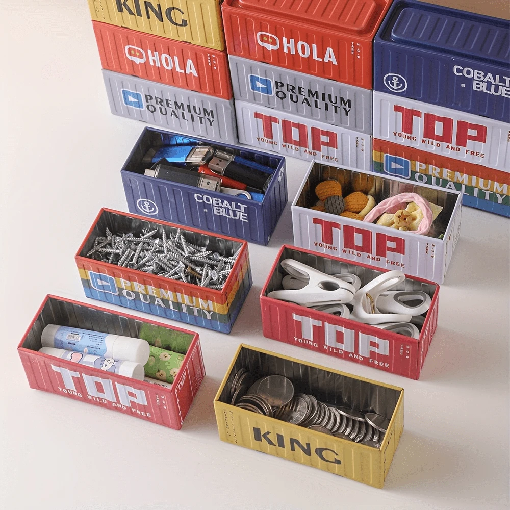 Vintage Mini Industrial Style Stackable Storage Box, Compact Multi-Functional Tin Storage Container, Creative Home Decor Jewelry Box - Multicolor - View 1