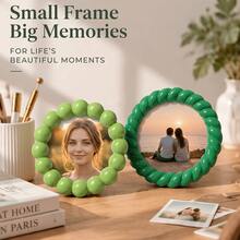 Satu set bingkai foto resin bulat berukuran 4 inci, dengan tepi gelembung bertabur manik-manik warna-warni, bingkai foto meja berwarna pastel yang lucu, cocok sebagai hadiah Natal untuk dekorasi kamar tidur. - bulat - View 2