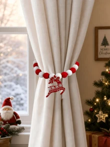 1pc Fun Christmas Curtain Tiebacks – Featuring Snowflake And Christmas Tree Patterns; Festive Curtain Decorations And Holders; Ideal For Home Decor And Party Settings To Create A Christmas Atmosphere. - Multicolor - View 5
