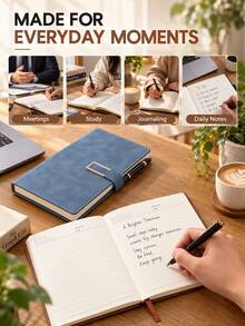 1pc Business Notebook A5 Lined Notebook, Unisex, 240 Pages 80gsm Thick Lined Paper, Professional PU Leather Hard Cover With Magnetic Closure, Pen Holder And Bookmark, Suitable For Office, Meeting And Study, 5.71 * 8.27 Inches - Multicolor 1 - View 9