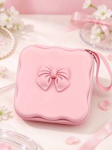 Cute Bow Decor Portable Storage Case With Wrist Strap, Multi-Purpose Soft Silicone Shell Mini Organizer Bag, Can Store Jewelry, Cosmetics, Coins, Sanitary Pads, Charging Cables And Hair Accessories - Multicolor - View 4