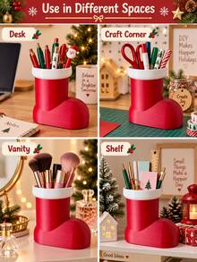 Tempat Pena Plastik Berbentuk Sepatu Bot Natal, Desain Mulut Lebar, Kotak Penyimpanan Meja Liburan, Cocok untuk Pena, Pensil, Kuas, Penggaris, dan Barang-Barang Kecil, Ember Penyimpanan Dekorasi Musim Dingin Pesta Natal Ruang Kerja Kantor, Belajar, Rumah - MultiWarna - View 7