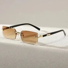 1 Pair Unisex Black Small Frame Fashion Rimless Y2K Summer Beach Fashion Glasses, Beach Accessory, Create Street Style, Suitable For Sweaters, Jackets, Hoodies, Outdoor Activities And Travel - Champagne - View 8