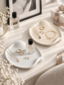 1pc Minimalist Asymmetrical Jewelry Tray With Spotted Finish And Carved Raised Edges, Decorative Storage Dish For Rings, Earrings, Necklaces, Bracelets And Perfume, Fashion Decor For Vanity, Dressing Table Or Bedside Table, Jewelry Organizer, Gift Decor - Multicolor - View 1