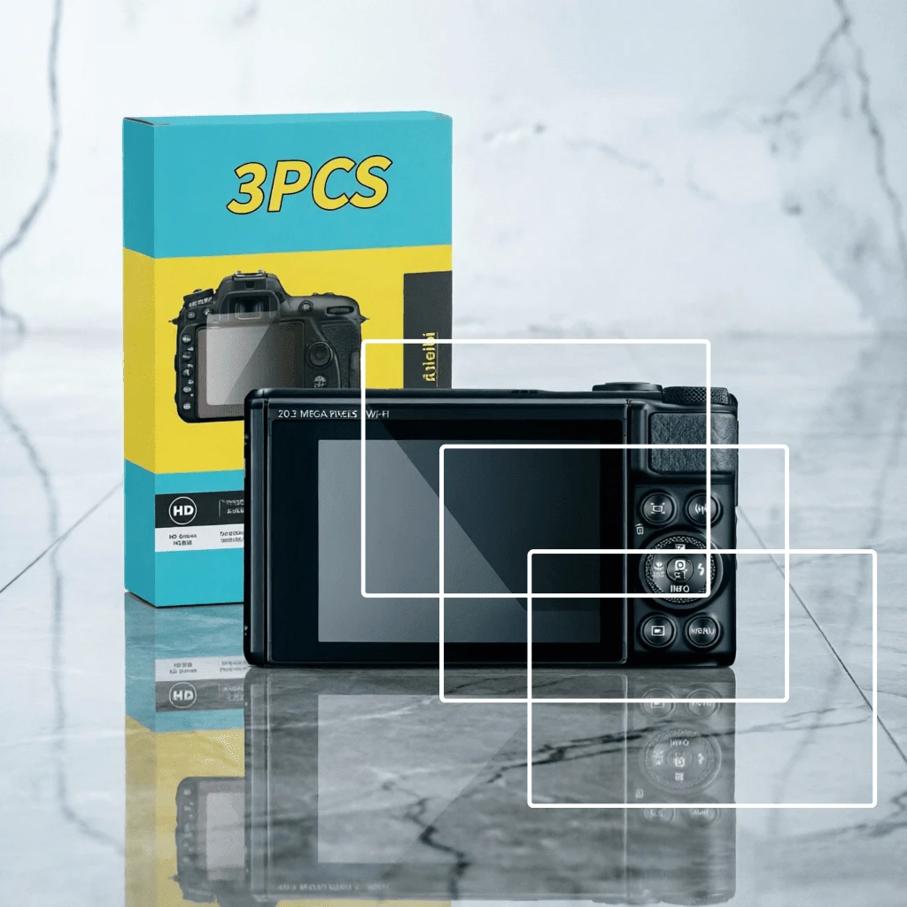 3片相機螢幕保護膜，相容於 G7X3/SX740 HS/SX730 HS/M200/R6 Mark II 系列相機，9H 硬度光學玻璃，高清晰度，易於安裝，無氣泡，清晰顯示，0.3mm 高畫質