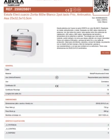 Avant ABRILA 800W Quartz Electric Stove, 2 Heat Settings, 2 Elements, Portable With Handle, Tip-Over Protection, 39.5x30x14.5 Cm - EU F Type Plug(220-240V) - View 3