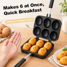 Smiling Face Filled Pancake Maker, 6-Cup Nonstick Stovetop Mold Pan With Hinged Double-Sided Design And Ergonomic Handle For Stuffed Pancakes, Takoyaki-Style Snacks, Mini Cakes And Homemade Treats - View 5
