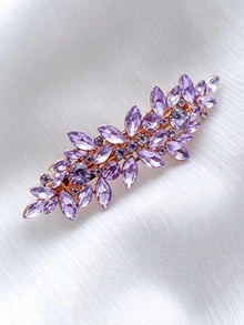 1pc Rhinestone Decorated Exquisite Hair Clip, Versatile Fashion Hair Accessory Suitable For Wedding, Daily Wear And Other Occasions - Light Purple - View 3