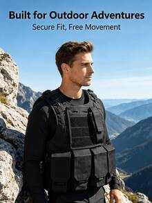 Outdoor Tactical Vest - Multi-Functional Protective Tactical Vest, Oxford Fabric With MOLLE System, Adjustable Shoulder Straps And Waistband, Breathable Mesh Back, Quick Release Buckle, Bulletproof Plate Design And Multiple Practical Pockets; Lightweight With Reflective Ribbon Pendant, Bicycle Reflective Pendant, Heart-Shaped Safety Pendant, Black Small Bag, Chest Rig Suitable For Hiking, Climbing, Soft Air, Paintball, Military Training, Security And Search And Rescue; Unisex, Valentine's Day Gift - Multicolor - View 7