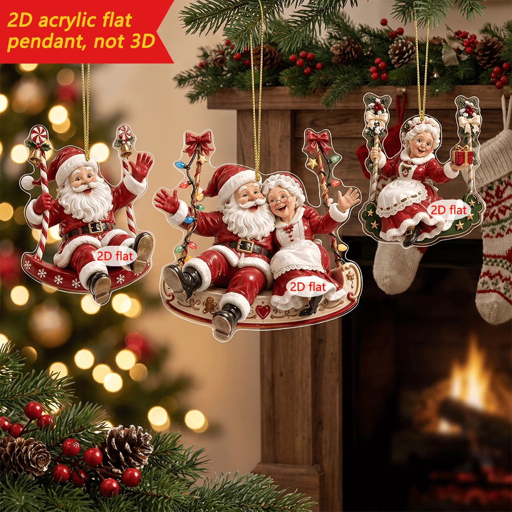 1/3/4pcs Christmas Ornament, 2D Acrylic Flat, For Christmas Tree, Santa Bike Motorcycle Parachute Print, Christmas Decor - Santa Claus Ornament - View 1