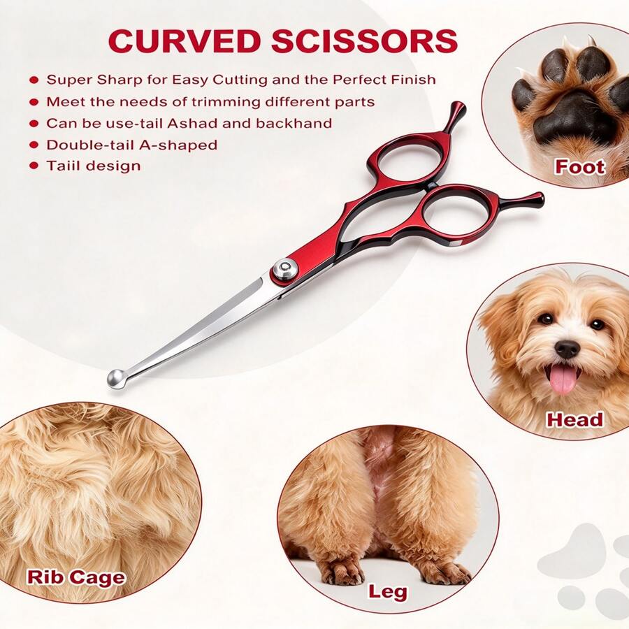 New High-End Pet Grooming Scissors - Pet Scissors. Curved Scissors With Rounded Tip Design, High-Strength Stainless Steel Scissors, Suitable For Dog And Cat Grooming And Styling - View 1